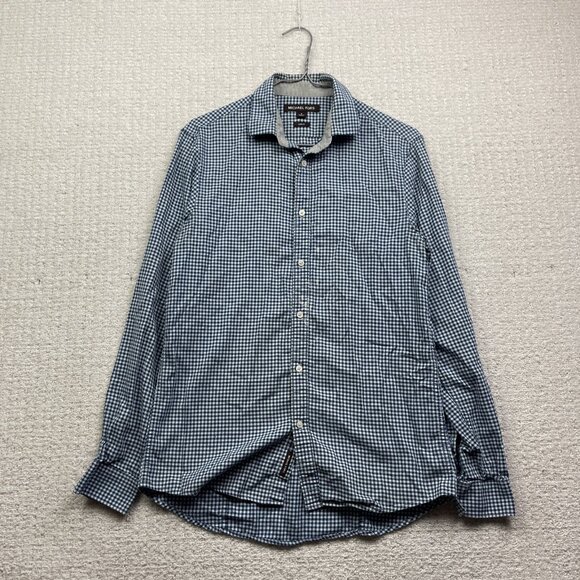 Michael Kors Dress Shirt Mens S Blue / White Gingham Check Collared Button Down - Picture 1 of 14
